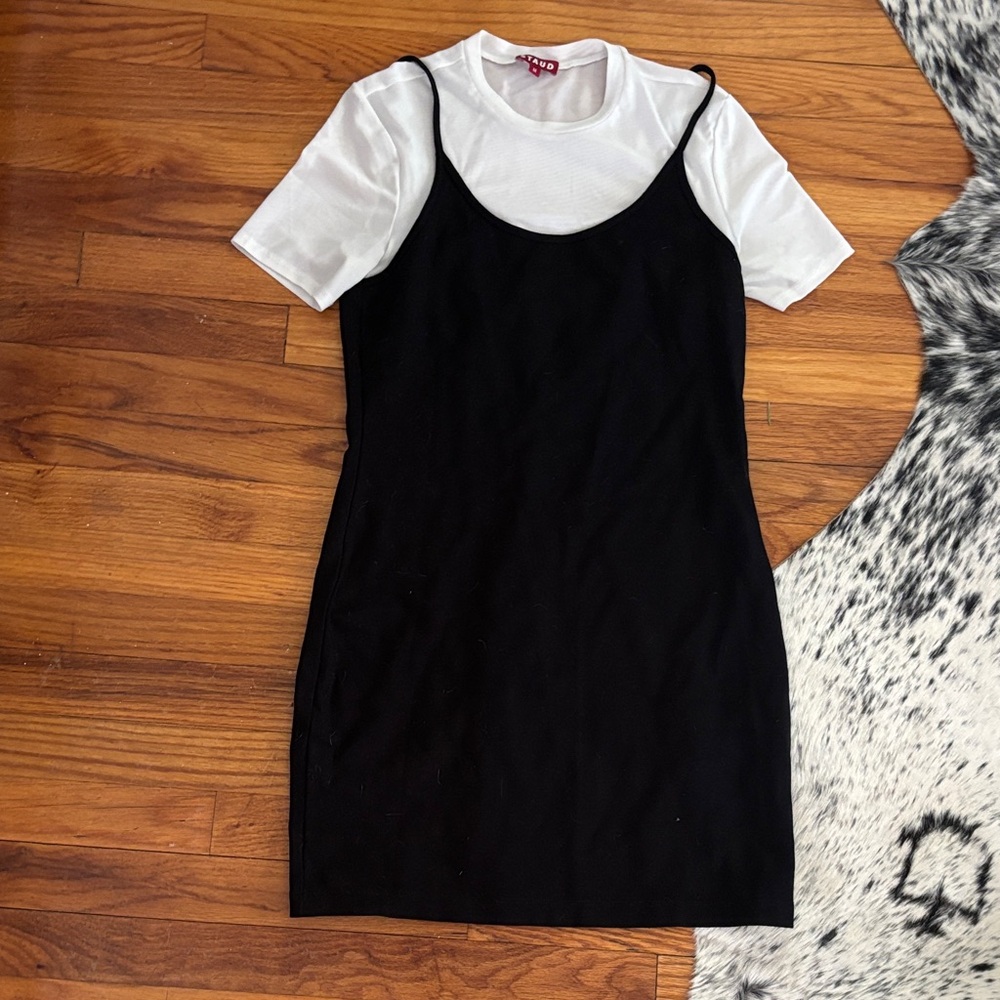STAUD Black and White Layered Mini Dress